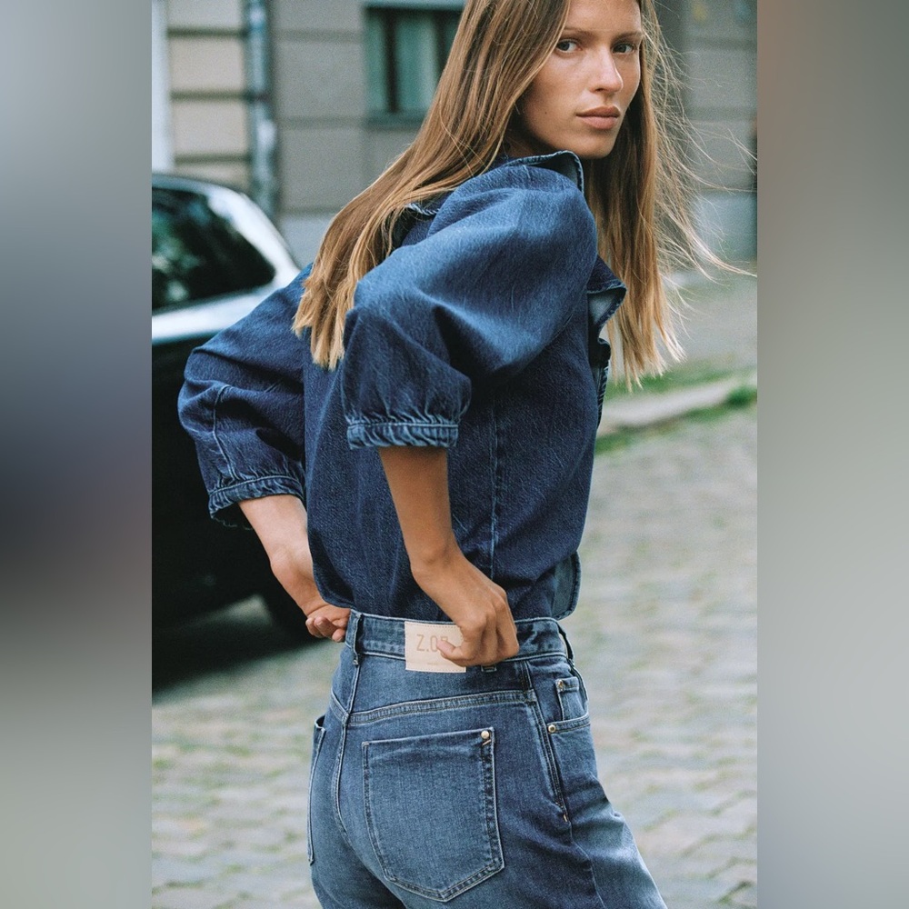 Zara Denim Ruffle Shirt - Picture 6 of 11